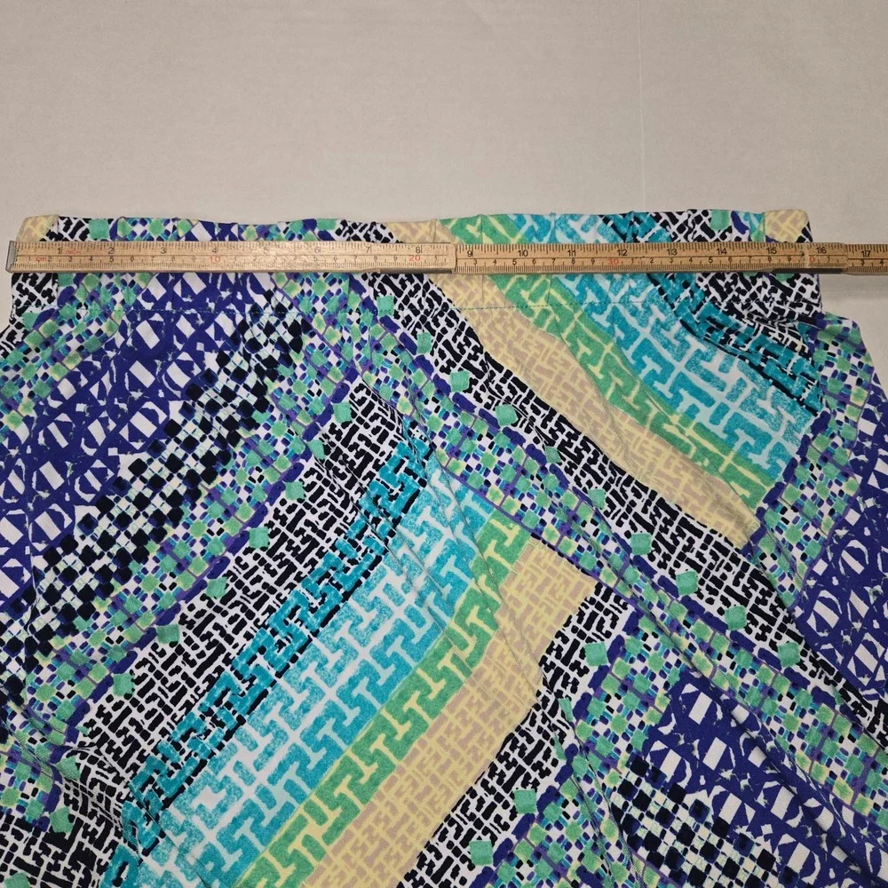 Chicos Geometric‎ Mosaic Maxi Skirt Blue Teal Purple Women Size 2 Large Stretch